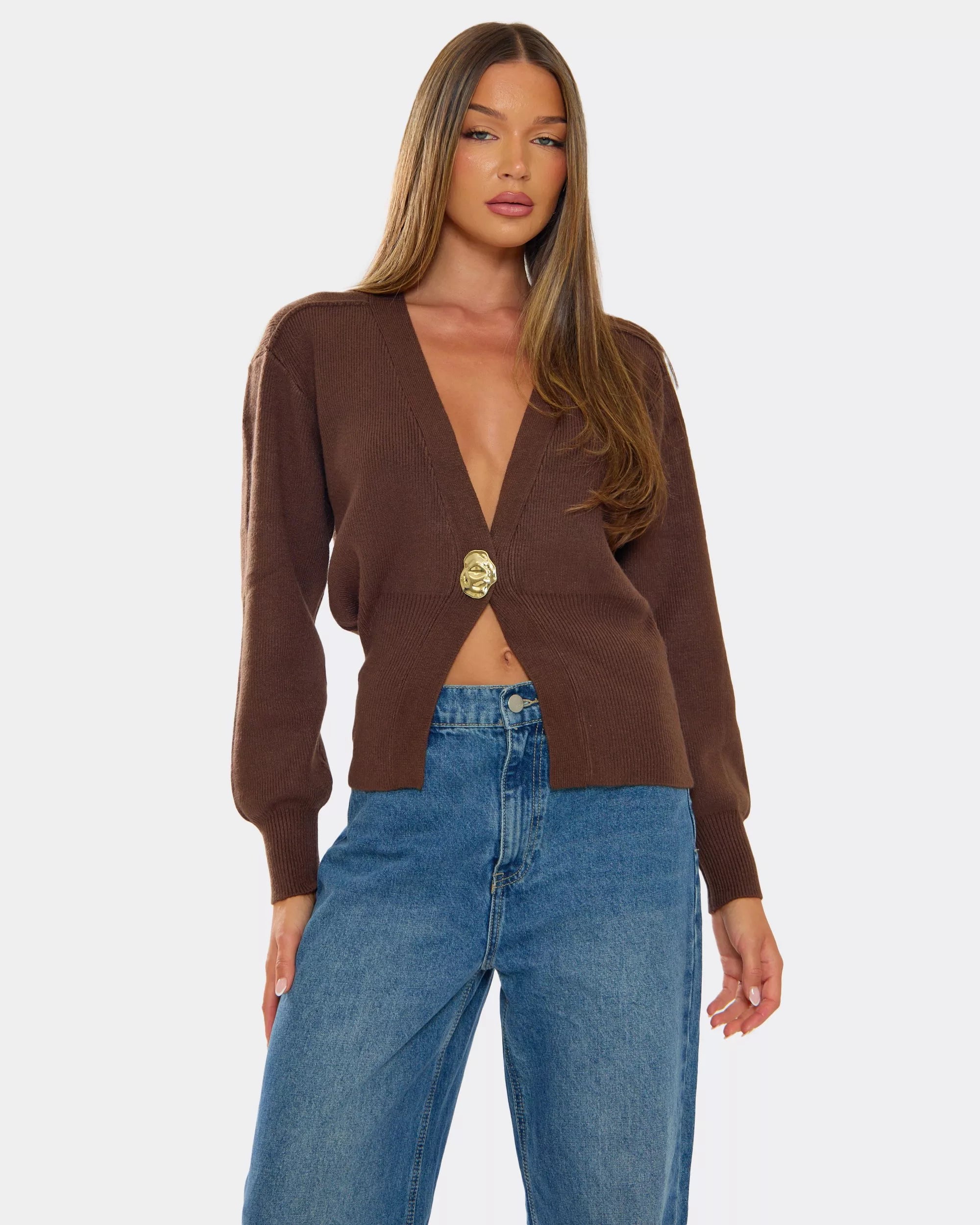 Knitted Cardigan with Statement Button