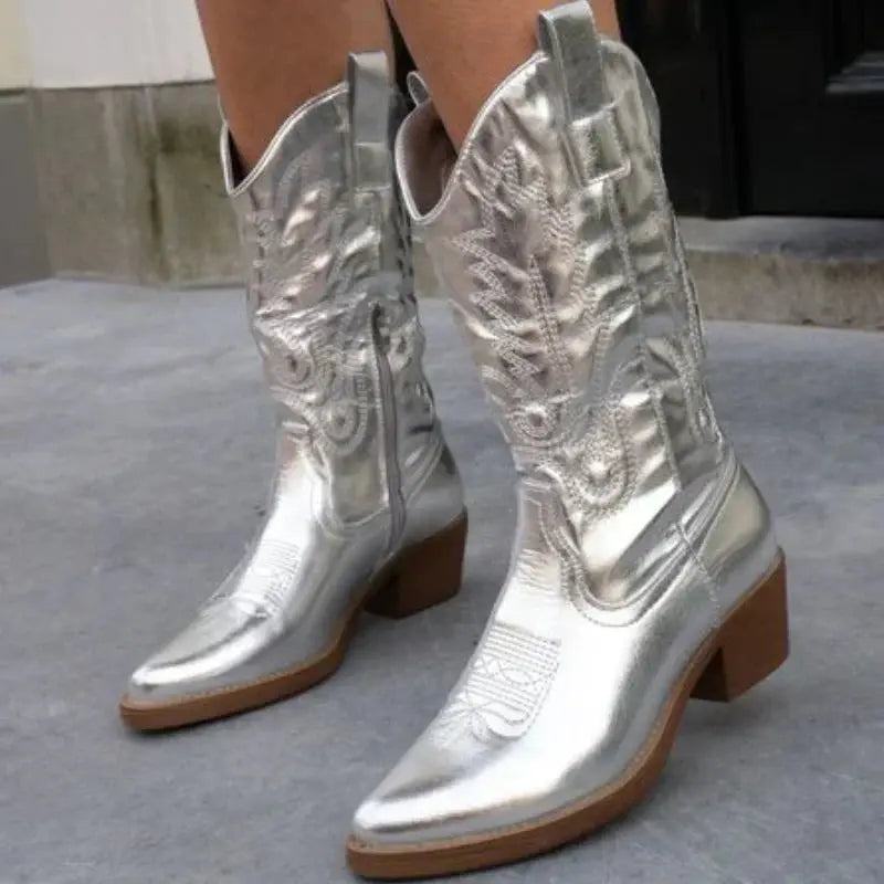 Metallic Western Ankle Boots - Bold and Trendy