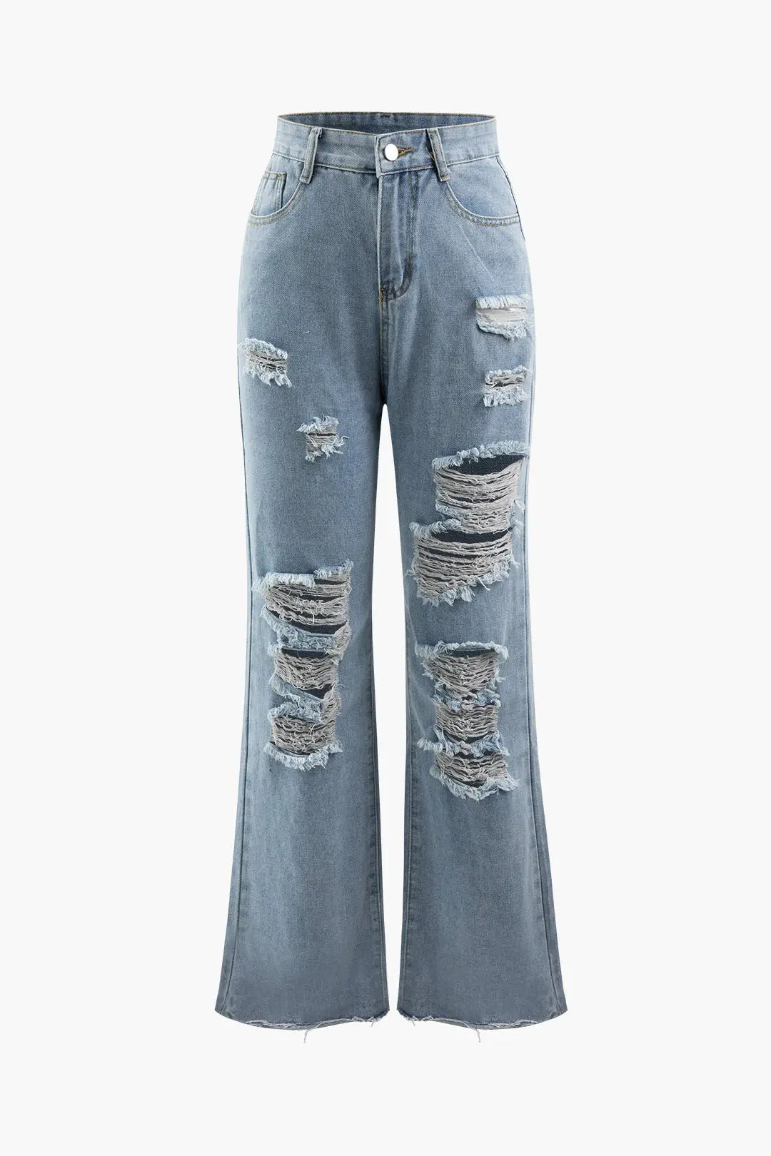 Trendy High Waisted Ripped- Wide Leg Jeans