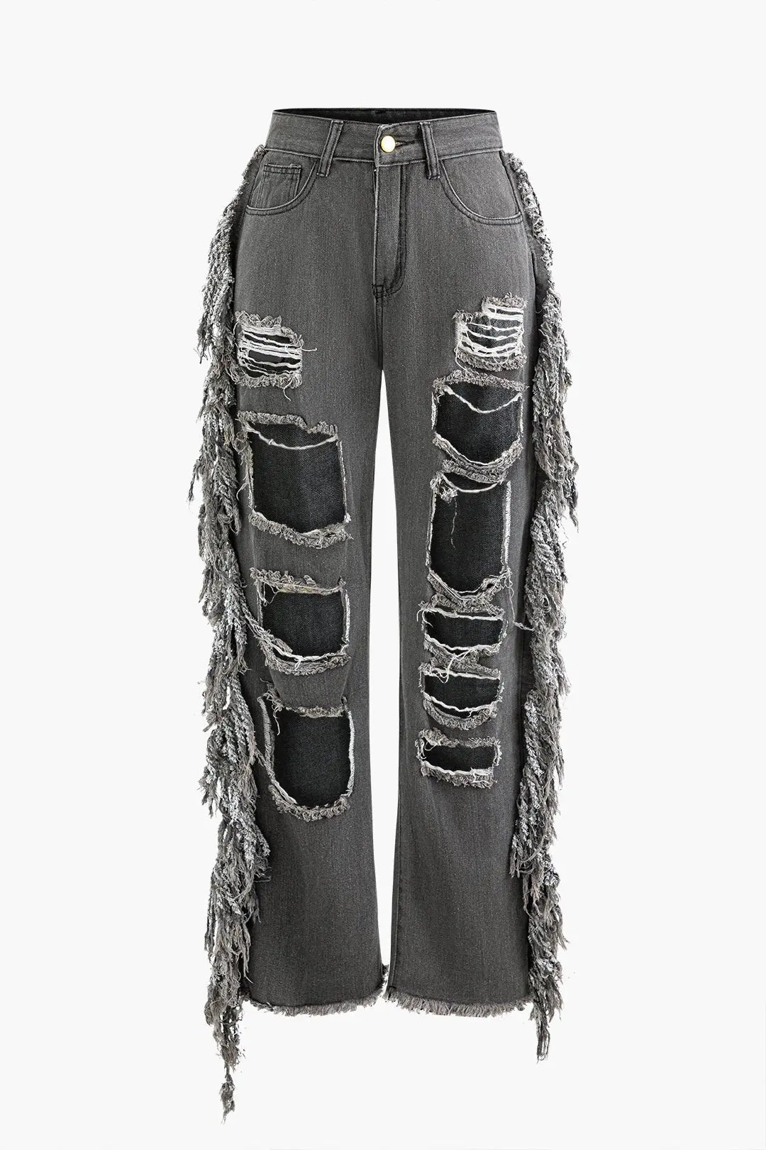 Ripped Fringe Denim– High-Waisted Streetwear