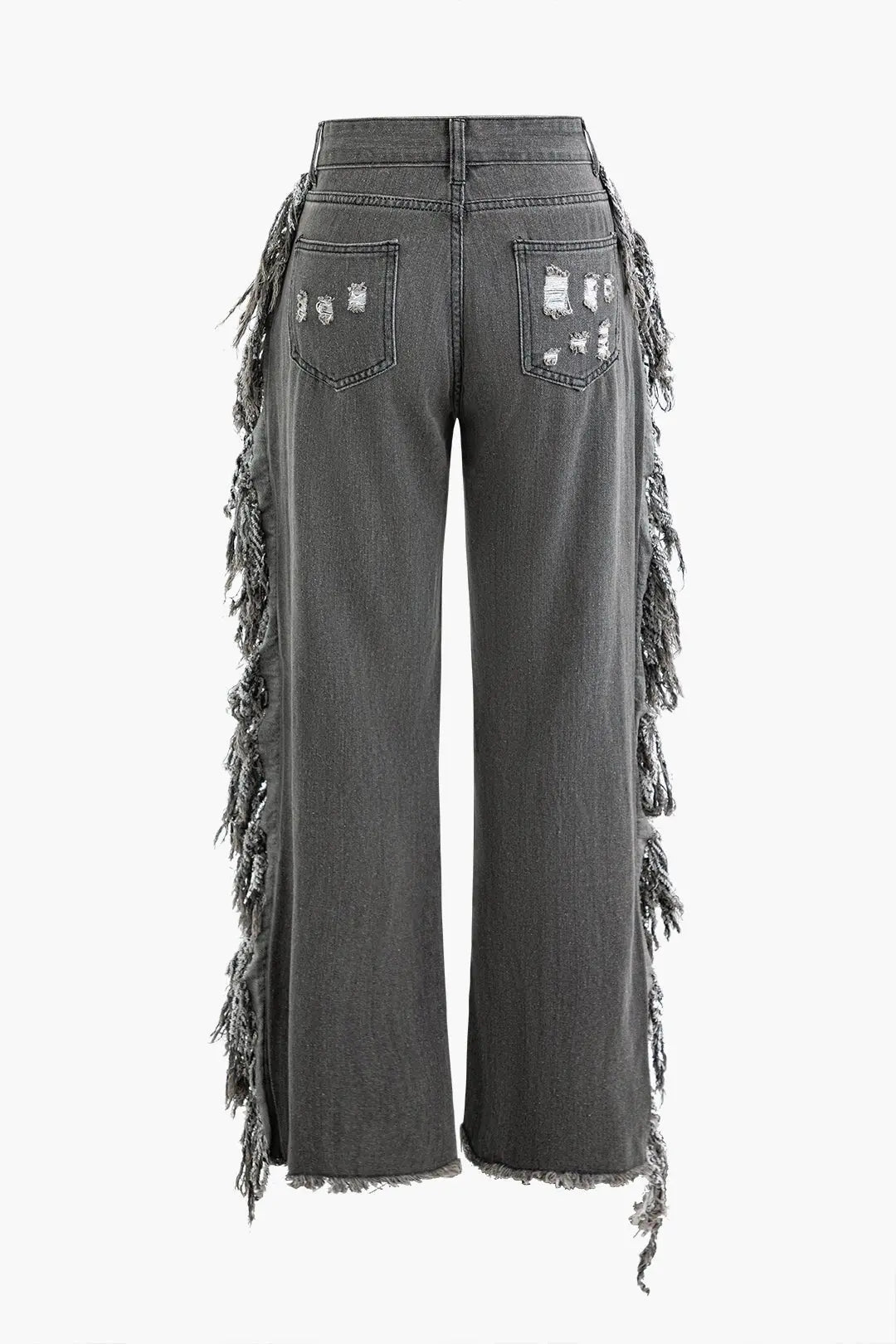 Ripped Fringe Denim– High-Waisted Streetwear