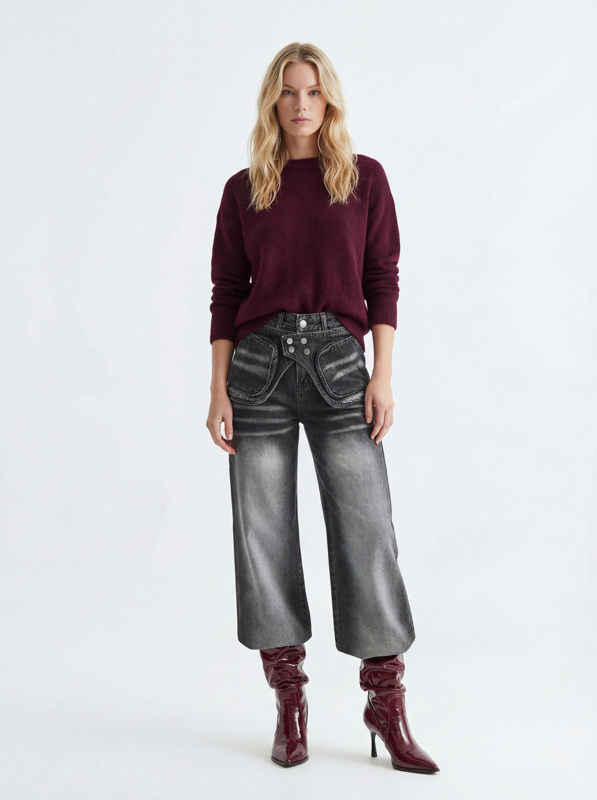 Embroidered Western Cowbo + Classic Oversized Knit + High Waisted Wide - 02