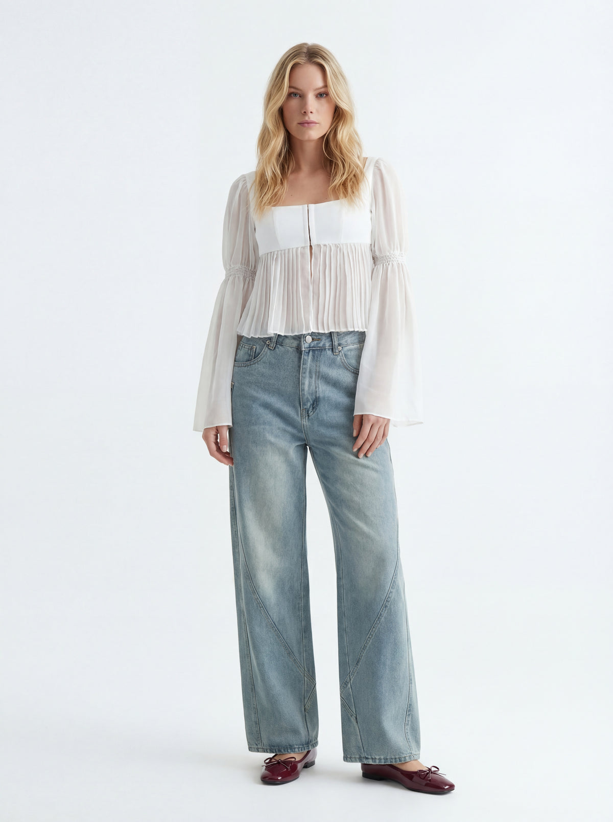 Elegant Patent Ballet + Romantic Square Neck + Women's Wide Leg - 07