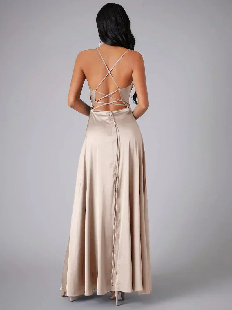 Champagne Satin Slip Maxi Dress