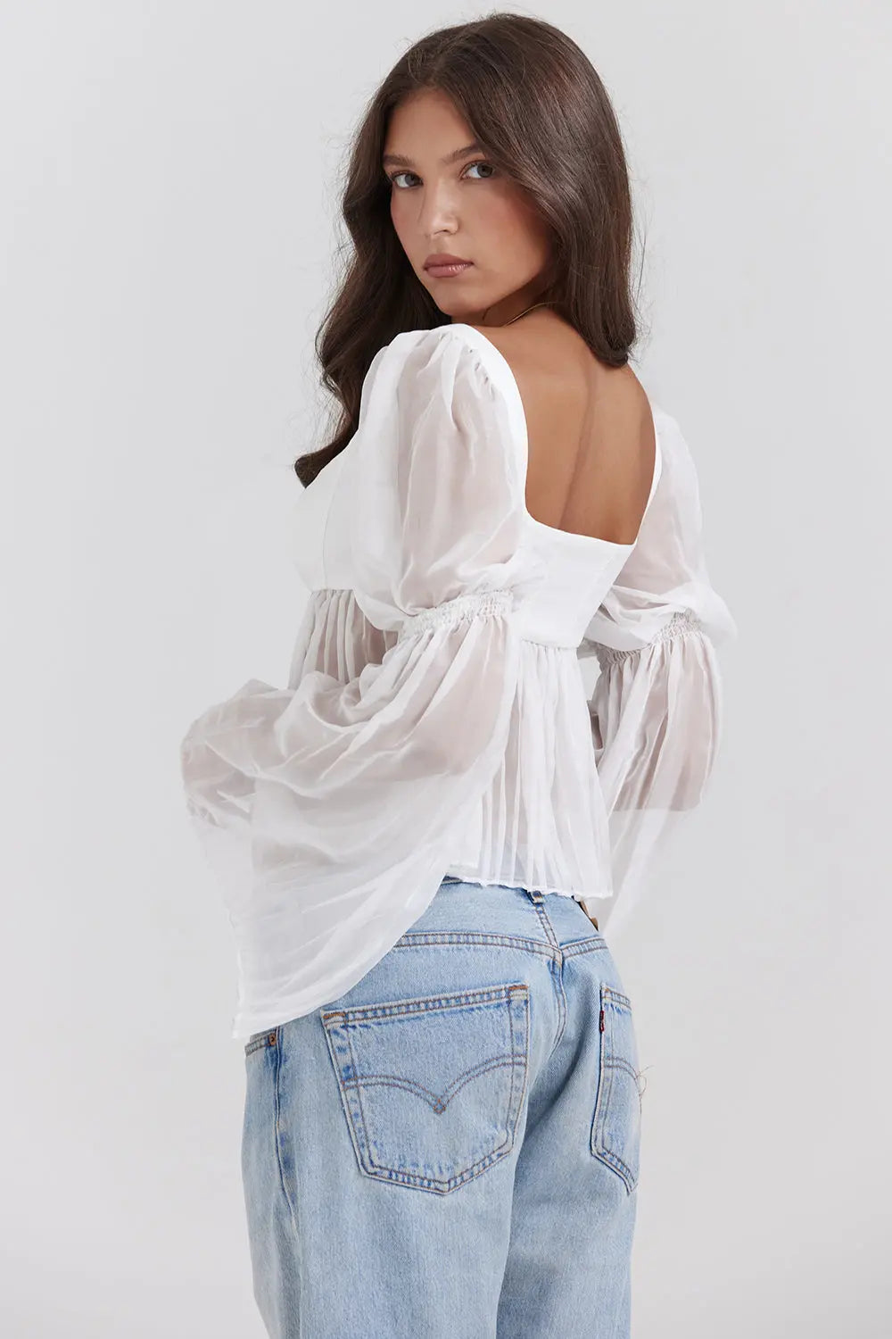 Romantic Square-Neck Sheer Blouse