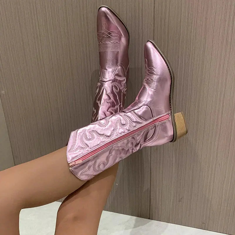 Metallic Western Ankle Boots - Bold and Trendy
