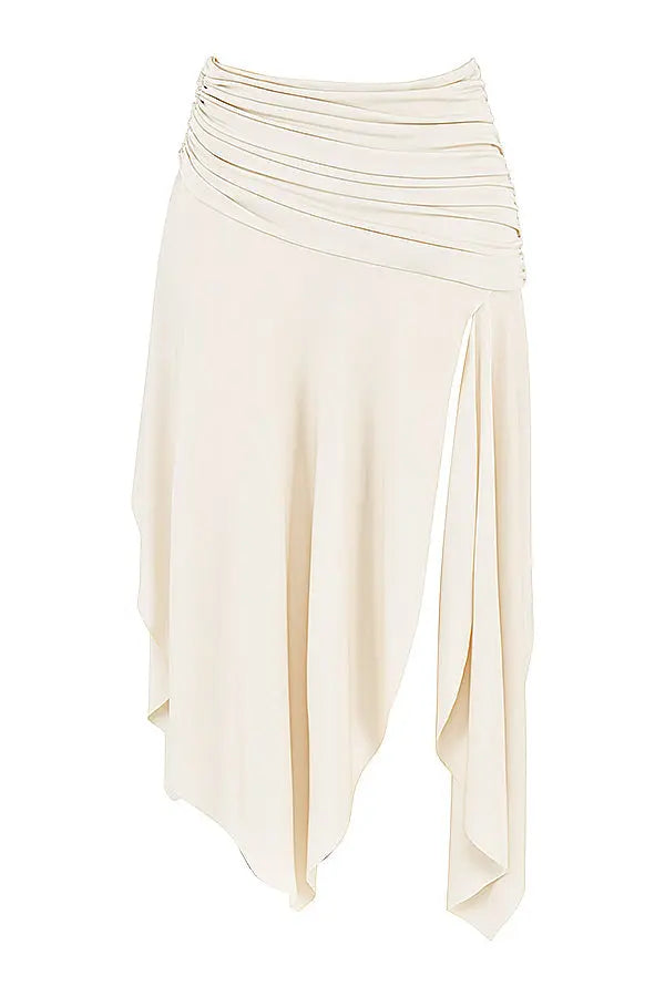 Elegant Two-Piece Set with Ruched Crop Top and High-Slit Maxi Skirt