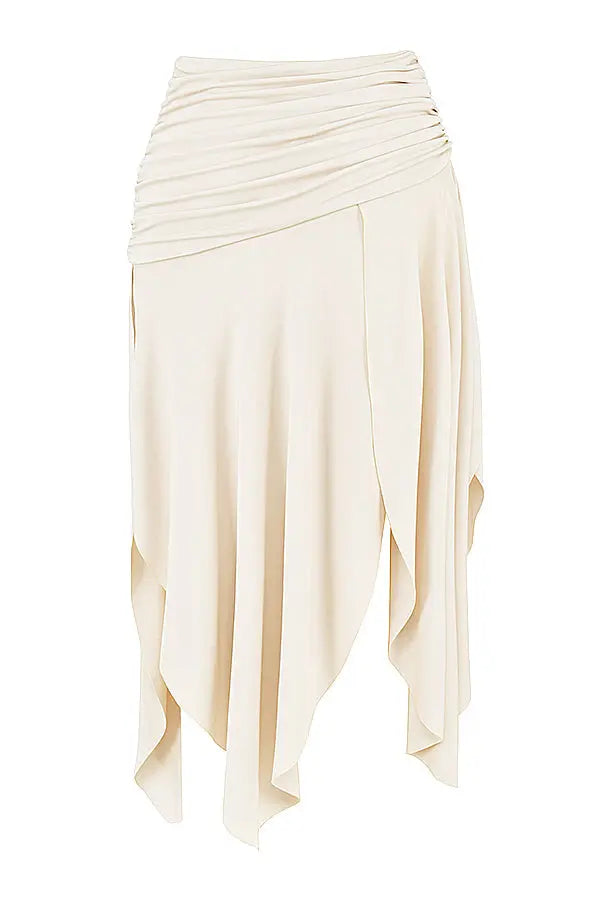 Elegant Two-Piece Set with Ruched Crop Top and High-Slit Maxi Skirt