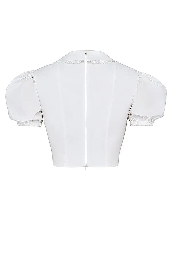 Vintage-Inspired Puff-Sleeve Blouse with Lace Detail