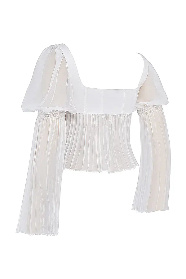 Romantic Square-Neck Sheer Blouse