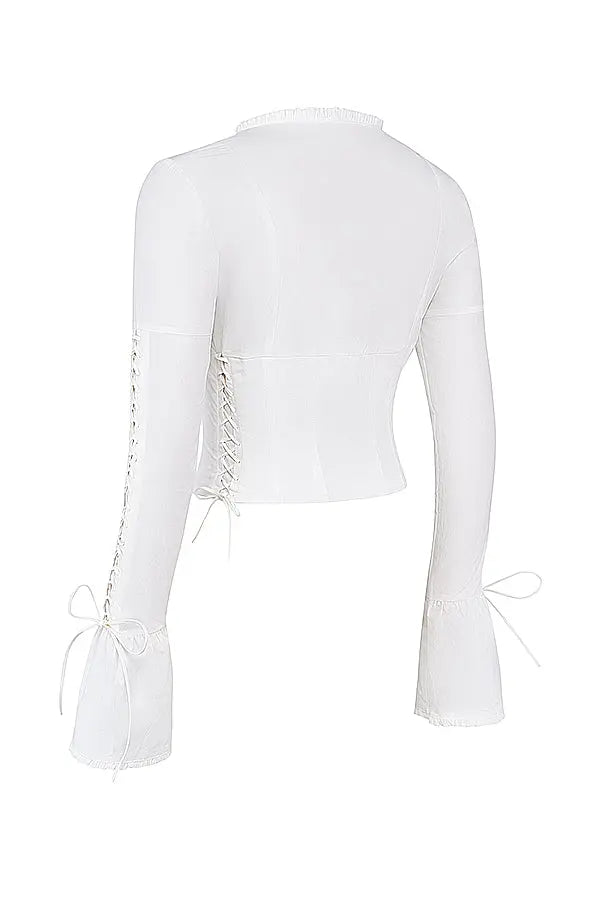 Romantic Lace-Up Long-Sleeve Top