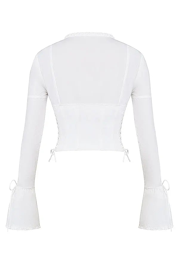 Romantic Lace-Up Long-Sleeve Top