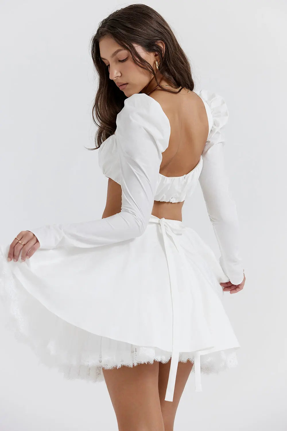 Chic Two-Piece Set with Ruched Crop Top and Flowy A-Line Skirt