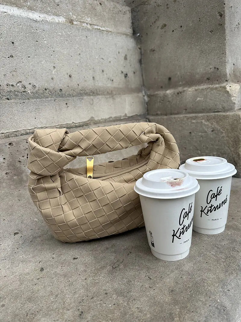 Woven Suede Mini Knot Bag in Chocolate Brown