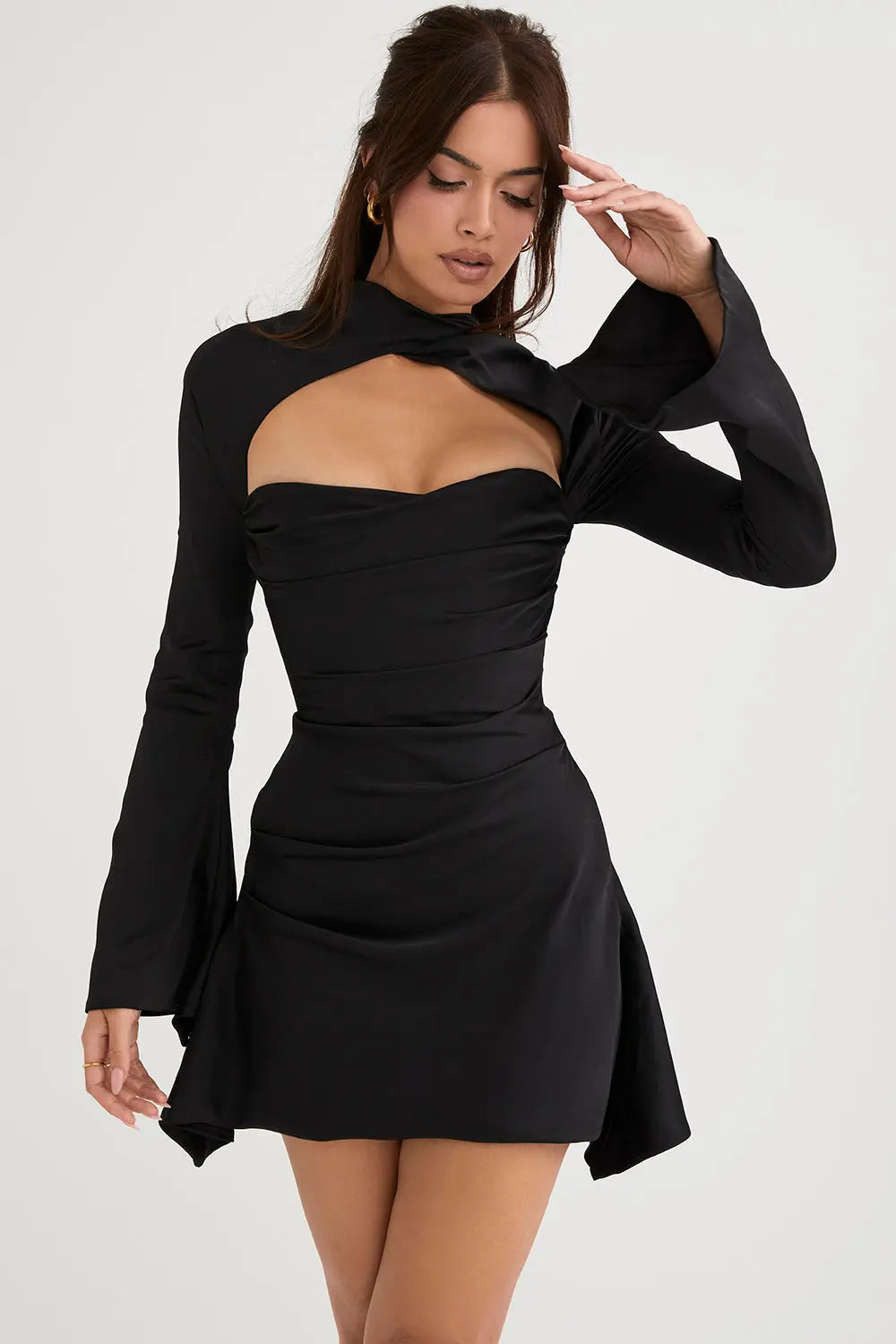 Black Cut-Out Bell Sleeve Mini Dress
