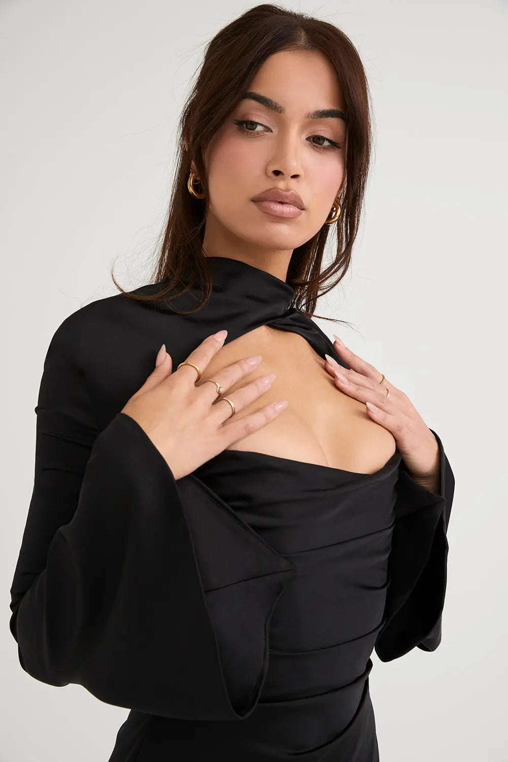 Black Cut-Out Bell Sleeve Mini Dress