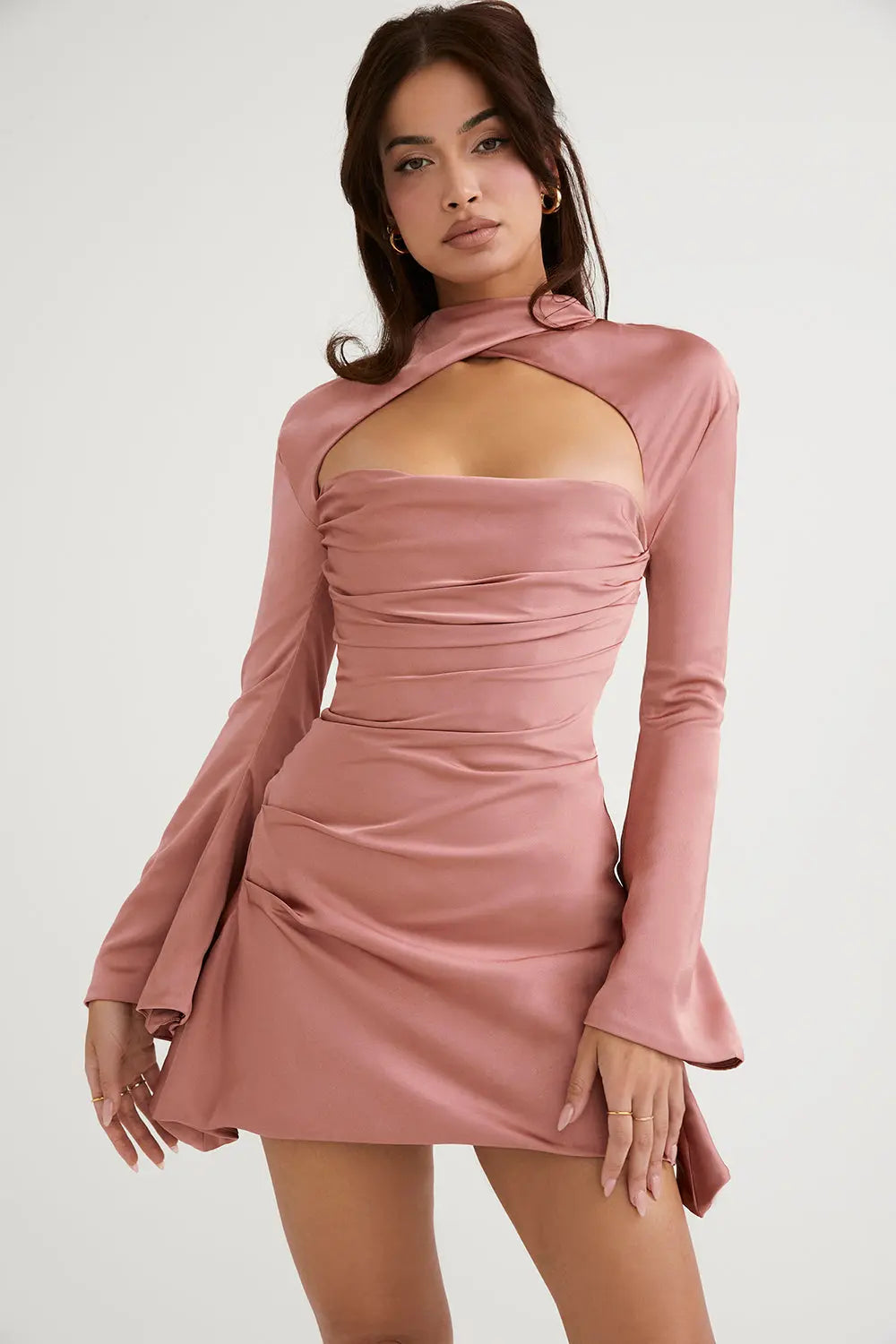 Black Cut-Out Bell Sleeve Mini Dress